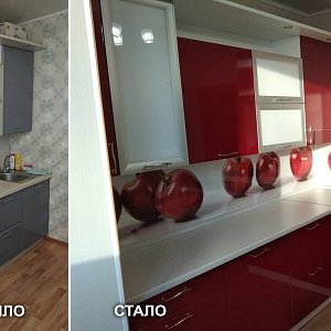 Реконструкция кухонного гарнитура с заменой фасадов и столешниц. ул. Шаумяна, 108.