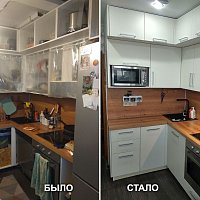 Изготовление и монтаж на кухонный гарнитур новых фасадов (Эмаль матовая). ул. Бардина, 2/2.